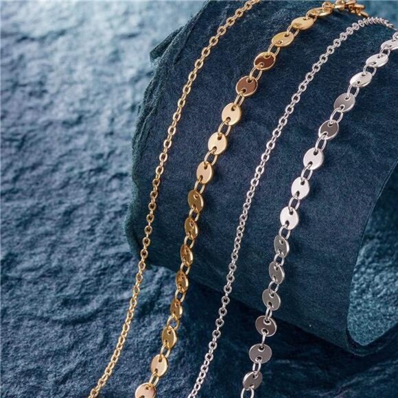 Gold Chain Anklet,14k Gold/Silver Plated Dainty Disc EvilEye Summer Beach Anklet - Picture 6 of 7